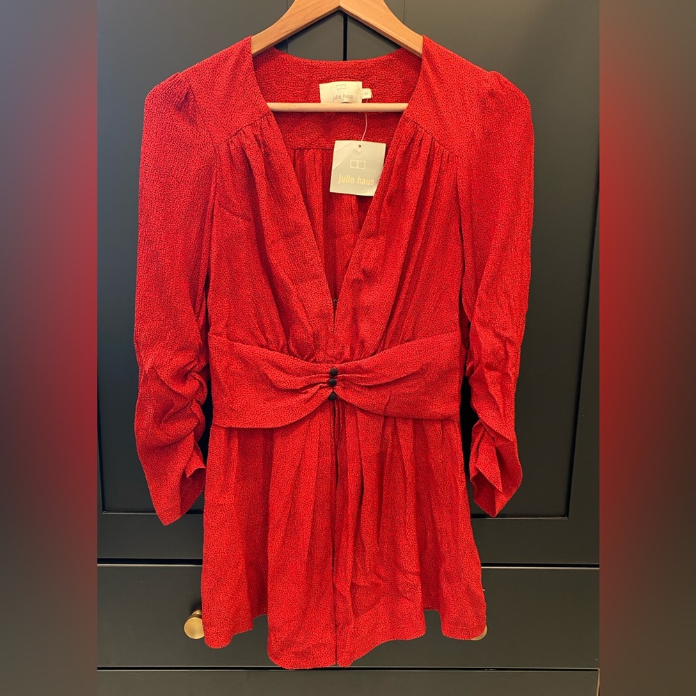Julie Haus Silk Ruched Sleeve Top | Size 4